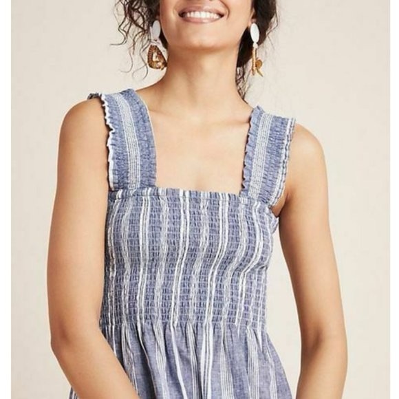 Anthropologie Tops - Anthropologie Maeve‎ Peplum Blue & White Blouse size small